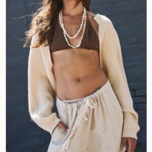 Free People Cold Shoulder Rib Bolero Cream (One Size)